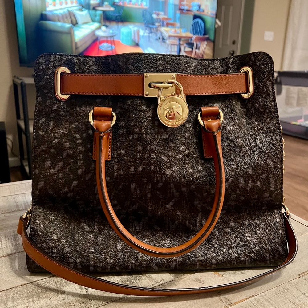 Michael Kors Dark Brown Shoulder Bag with Gold Accents